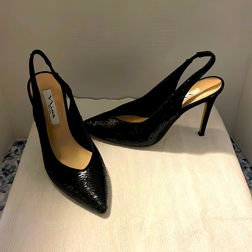 Nina Dalisha Black Sequin Sling Back  Shoes